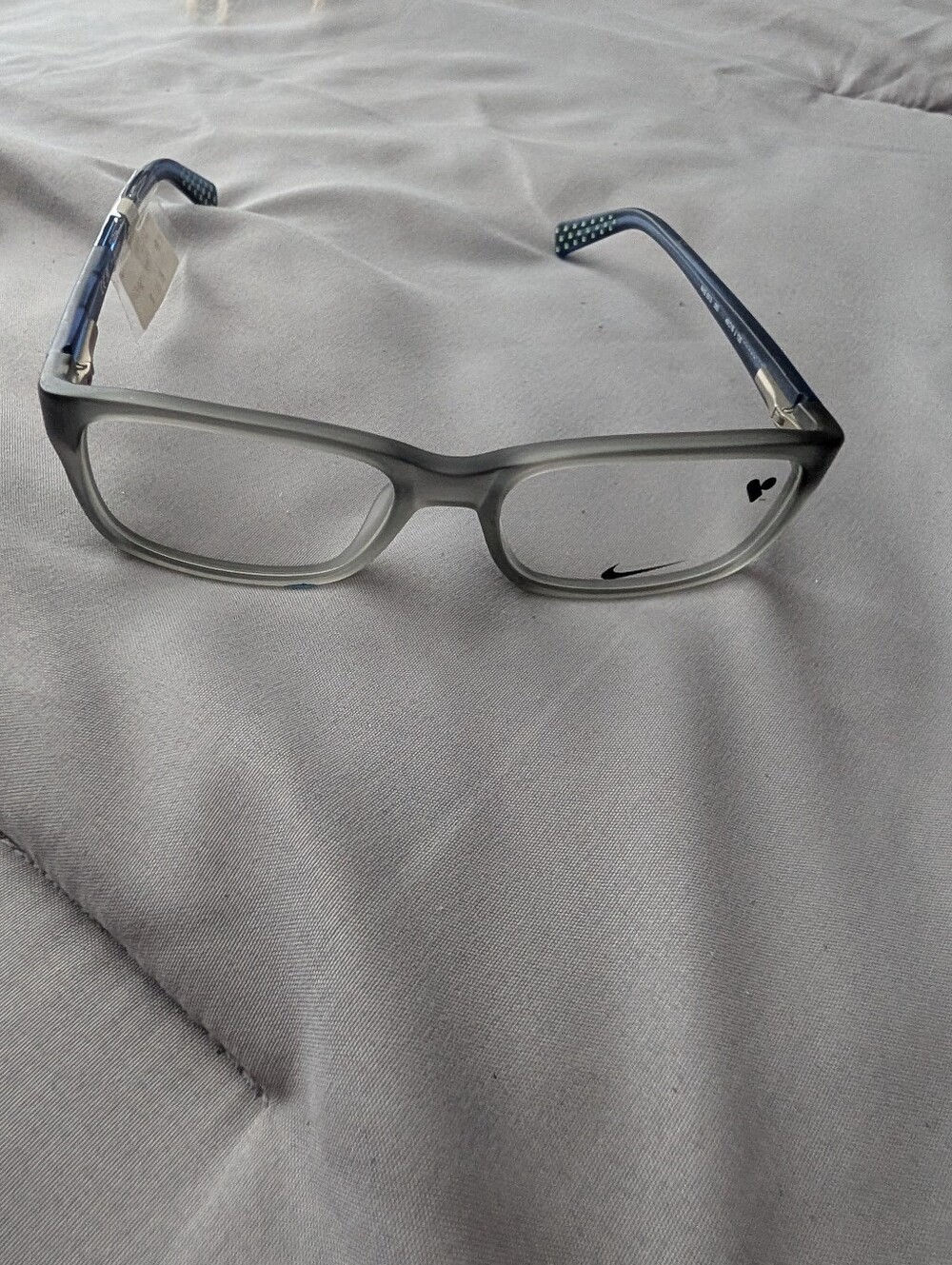 Nike Boyss Gray and Blue Rectangular Eyeglasses
